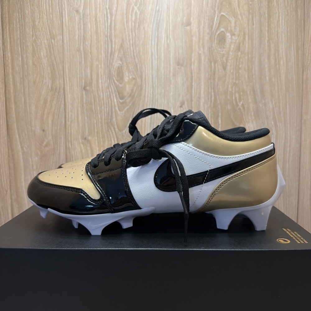 Nike Jordan 1 Low TD Football Cleats Metallic Gold Black White Men's Size 10.5